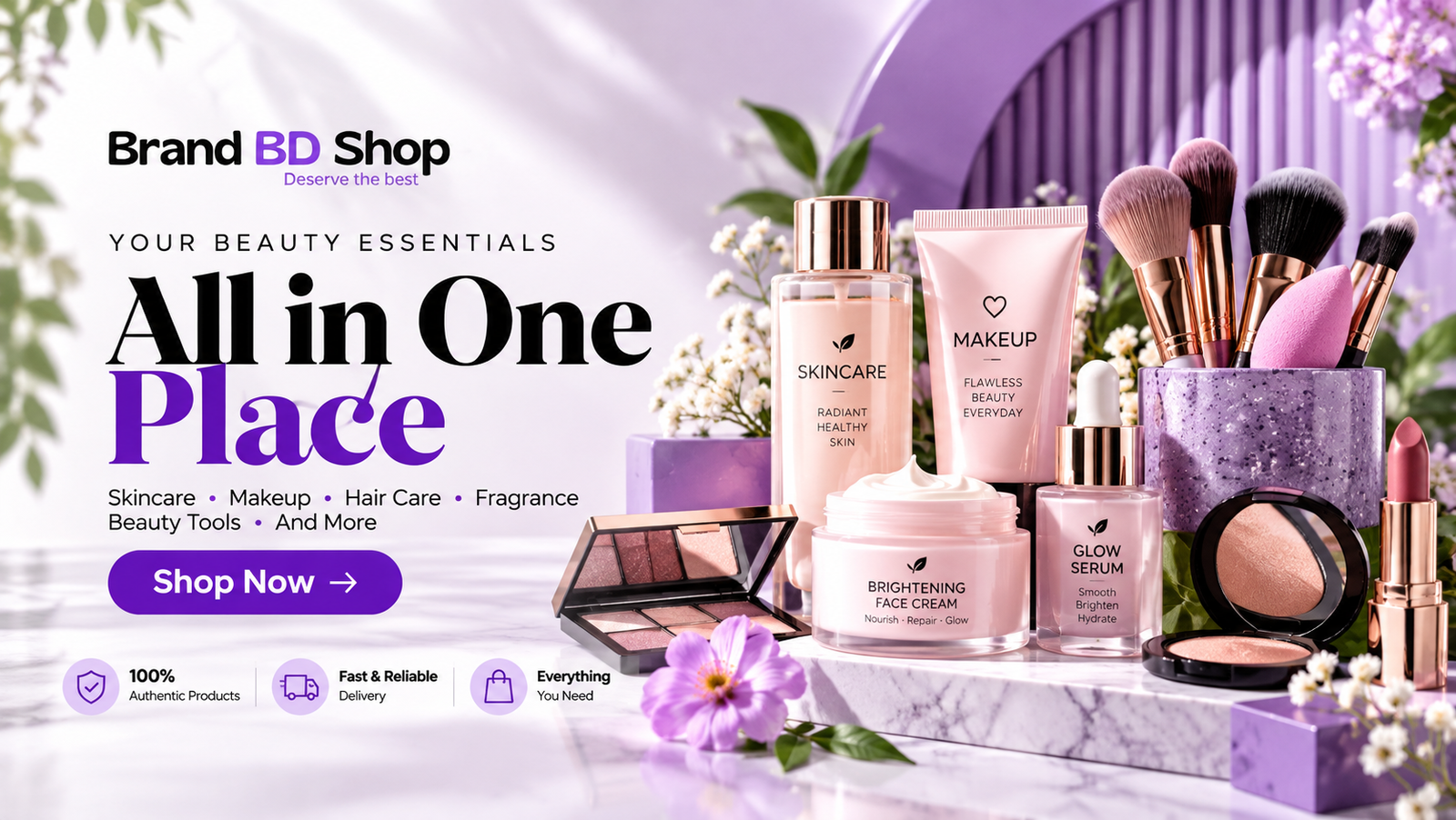 Luxury Purple Beauty Essentials Banner