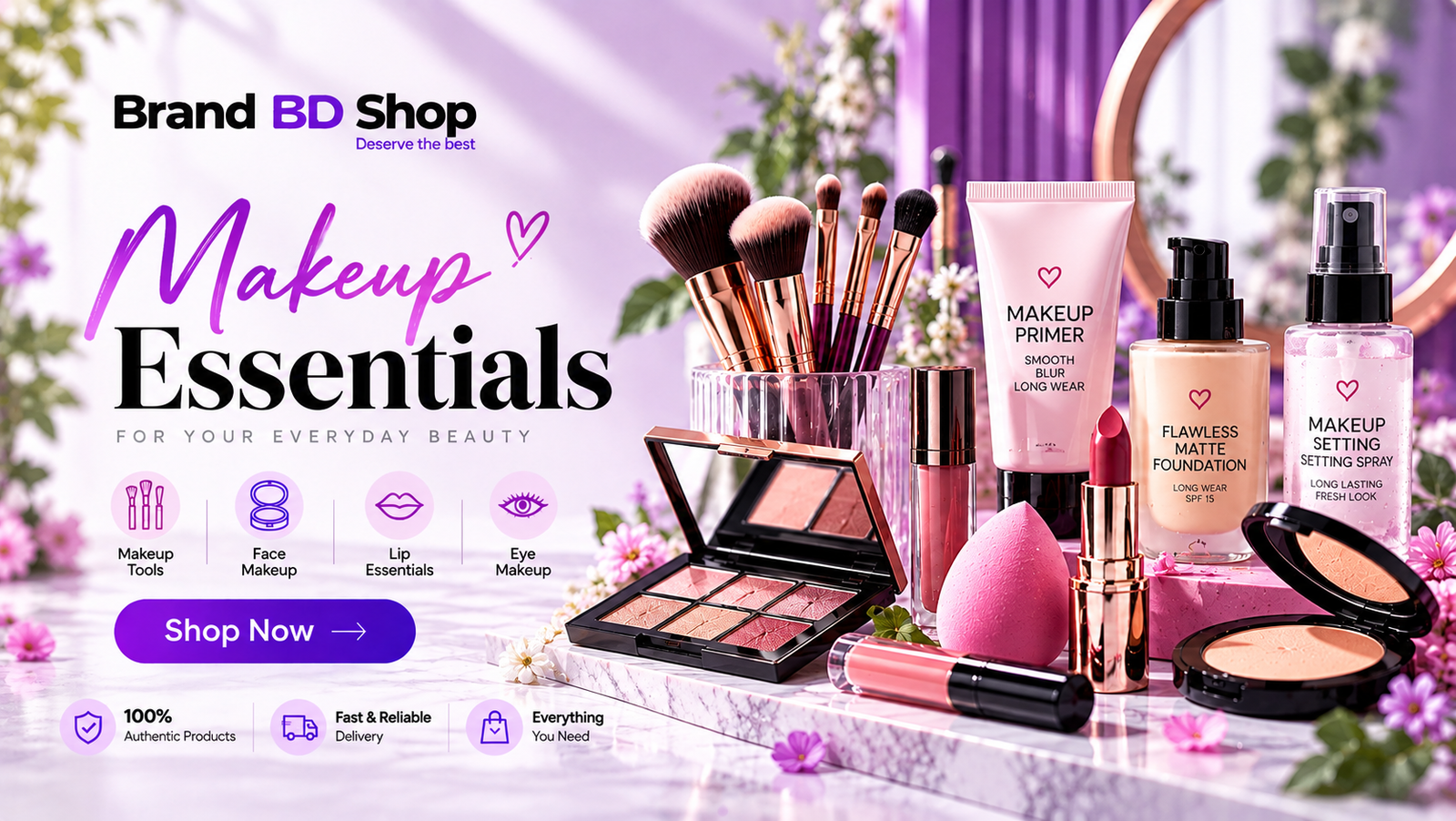 Pastel Purple Makeup Essentials Banner